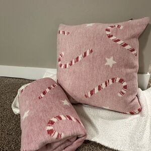 Marshalls Pink Candy Cane Holiday Pillow and Throw Set